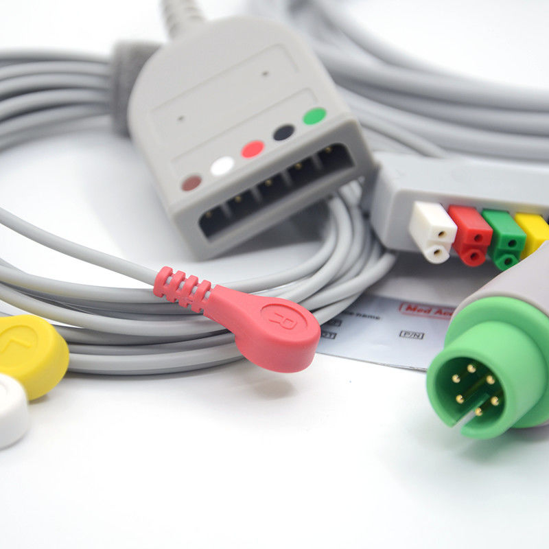 스플릿 6Pin 5 리드 ECG 모니터 케이블 회색 컬러 라텍스 무료 멀티 기능