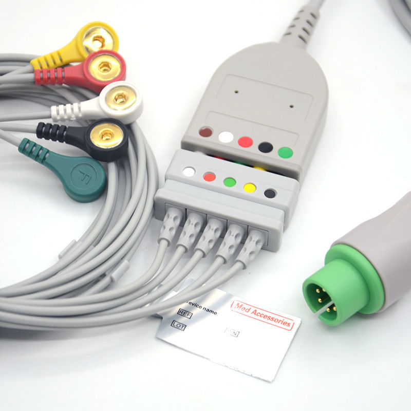 스플릿 6Pin 5 리드 ECG 모니터 케이블 회색 컬러 라텍스 무료 멀티 기능
