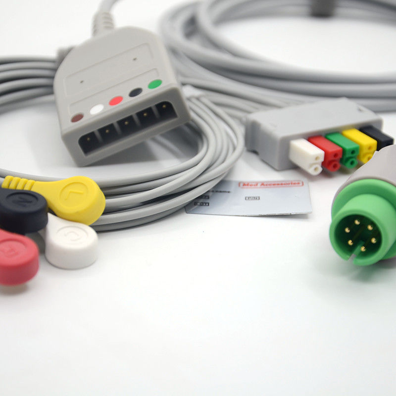 스플릿 6Pin 5 리드 ECG 모니터 케이블 회색 컬러 라텍스 무료 멀티 기능