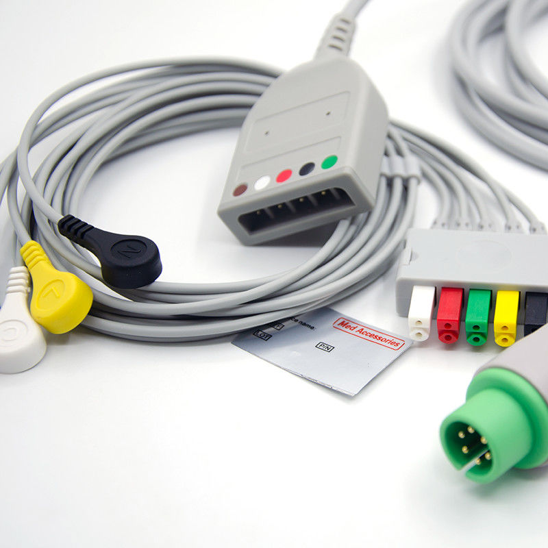 스플릿 6Pin 5 리드 ECG 모니터 케이블 회색 컬러 라텍스 무료 멀티 기능