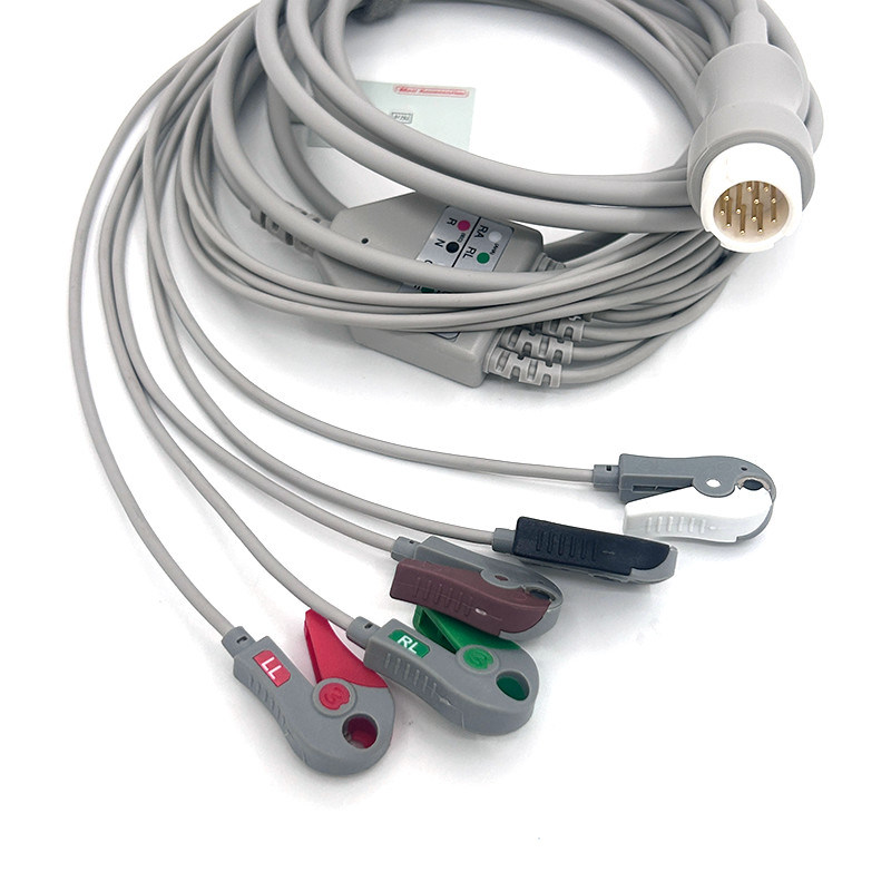 HP 12Pin 5plod WIRES ECG 모니터 케이블 회색 색상 라텍스 무료 멀티 기능