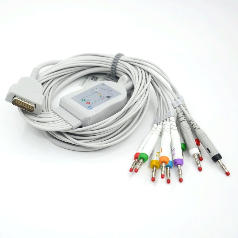 호환 가능한 Nihon Kohden 10 리드 EKG 의료 ECG 케이블 4.0 바나나 AHA 환자 모니터 액세서리용