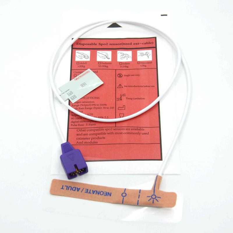 의료 액세서리 공급업체 스트레치 패브릭 호환 nellcor 9핀 일회용 SpO2 센서 (신생아/성인용)