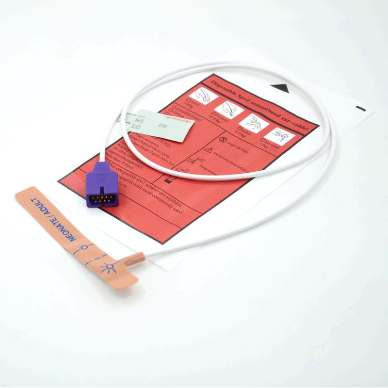 의료 액세서리 공급업체 스트레치 패브릭 호환 nellcor 9핀 일회용 SpO2 센서 (신생아/성인용)