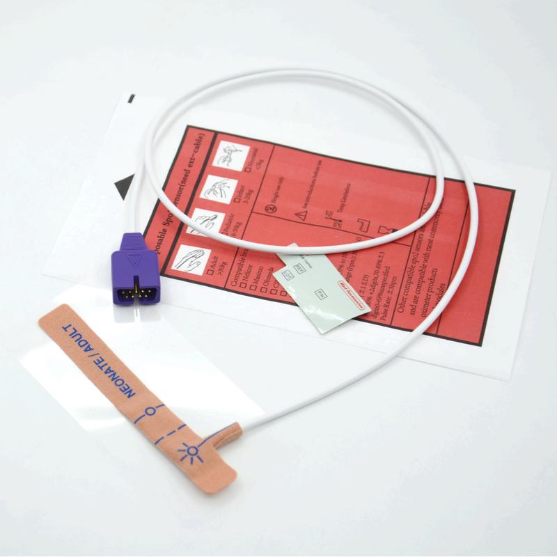 의료 액세서리 공급업체 스트레치 패브릭 호환 nellcor 9핀 일회용 SpO2 센서 (신생아/성인용)