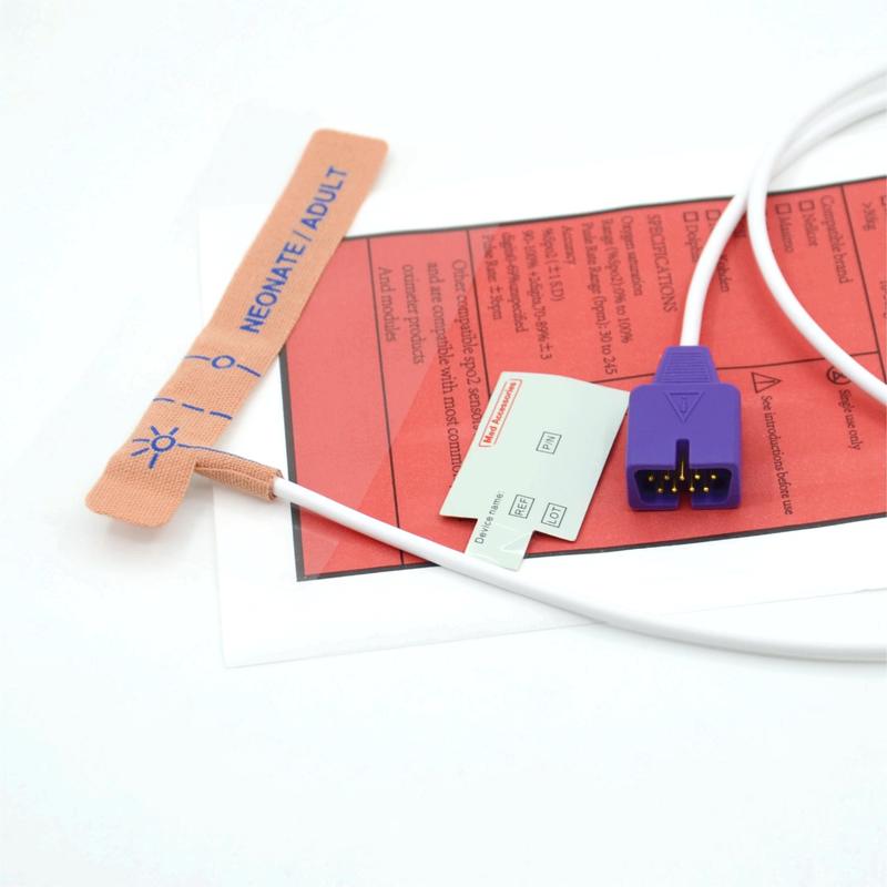 의료 액세서리 공급업체 스트레치 패브릭 호환 nellcor 9핀 일회용 SpO2 센서 (신생아/성인용)