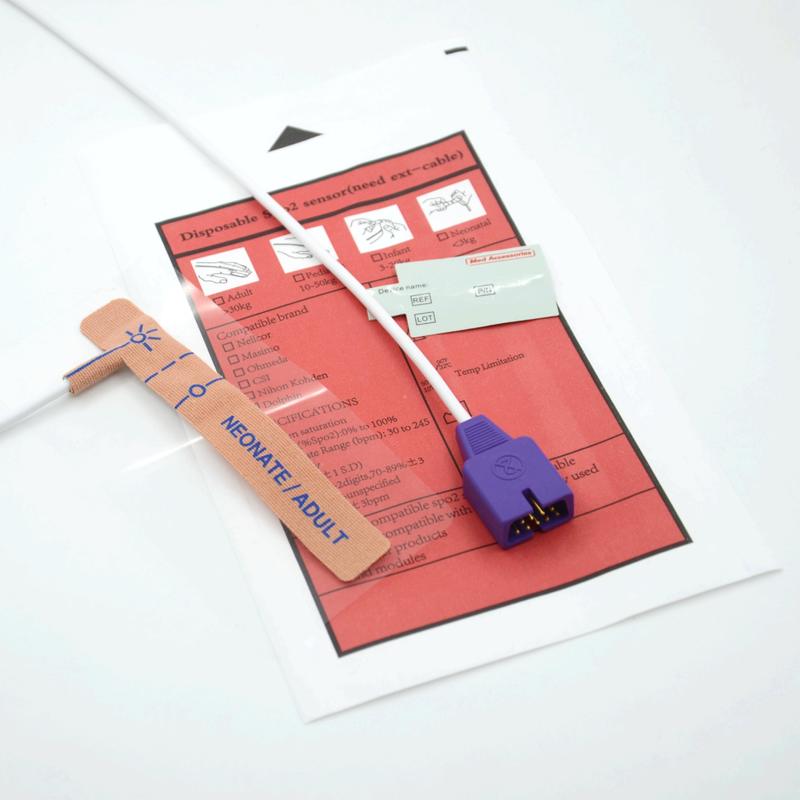 의료 액세서리 공급업체 스트레치 패브릭 호환 nellcor 9핀 일회용 SpO2 센서 (신생아/성인용)