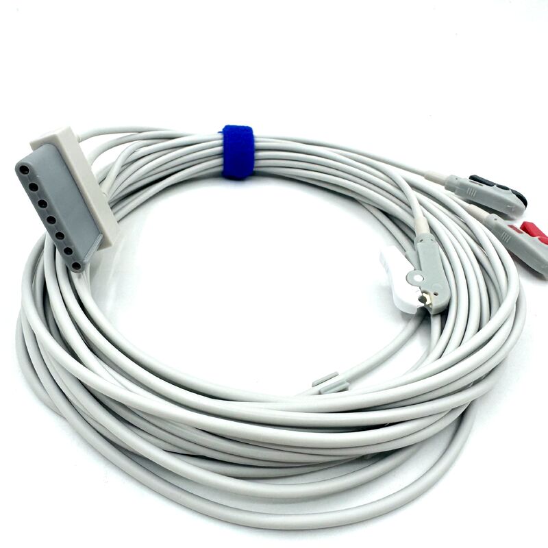 고품질 Med 액세서리 RoHS 인증 진단 실리콘 IEC 색상 3 리드 그래버 ECG 케이블 도선